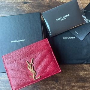 [SOLD] Saint Laurent Card Holder Wallet - Burgundy Gold Logo